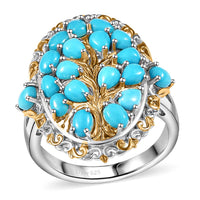 Sleeping Beauty Turquoise 4.15 ctw Ornate Tree Ring in 18K Vermeil YG and Rhodium Over Sterling Silver (Size 10.0)