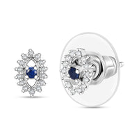 D'Joy Kanchanaburi Blue Sapphire and Moissanite 0.30 ctw Solitaire Stud Earrings in Rhodium Over Sterling Silver