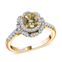Yellow Apatite, White Zircon Ring in 18K Vermeil YG Over Sterling Silver (Size 10.0) 1.50 ctw