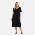 TAMSY Black Solid Knit Summer House Dress with Sleeves - One Size Fits Most - Sticky add to cart bar