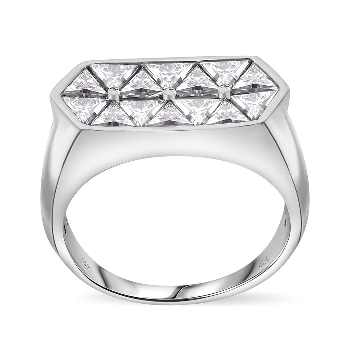 Moissanite (Triangle 4mm) Ring in Rhodium Over Sterling Silver (Size 10.0) 3.10 ctw