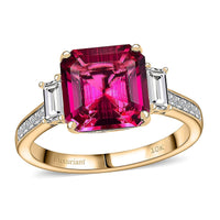 Certified & Appraised 10K Yellow Gold Asscher Cut AAA Luxuriant Bixbite (LG), Lab Grown Diamond (E-F, VS) (0.49 cts) Ring (Size 9.0) 4.59 ctw