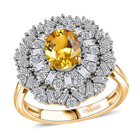 Premium Brazilian Heliodor, Moissanite Ring in 18K Vermeil YG Over Sterling Silver (Size 10.0) 3.90 ctw