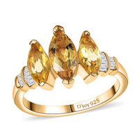 Premium Brazilian Heliodor, Diamond (0.10 cts) Ring in 18K Vermeil YG Over Sterling Silver (Size 10.0) 2.00 ctw