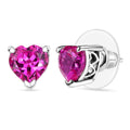 D'Joy Lab Created Pink Sapphire 3.30 ctw Heart Earrings in Rhodium Over Sterling Silver - Sticky add to cart bar
