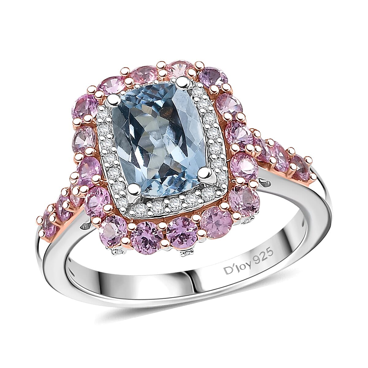 Mangoro Aquamarine, Multi Gemstone Ring in 18K Vermeil RG and Rhodium Over Sterling Silver (Size 10.0) 2.90 ctw