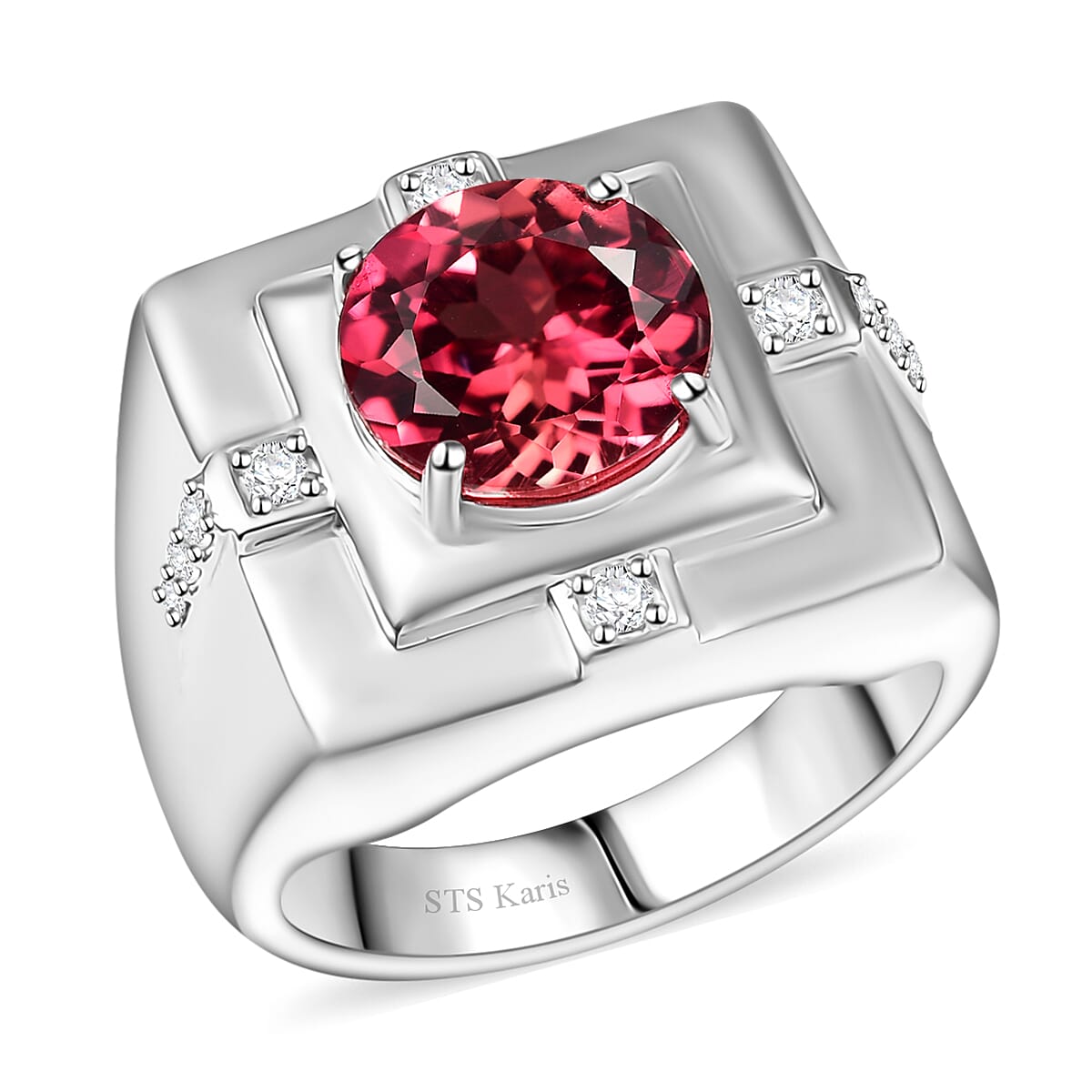 Karis Lab Created Padparadscha Sapphire and Created White Sapphire 5.15 ctw Ring in Platinum Bond (Size 10.0)