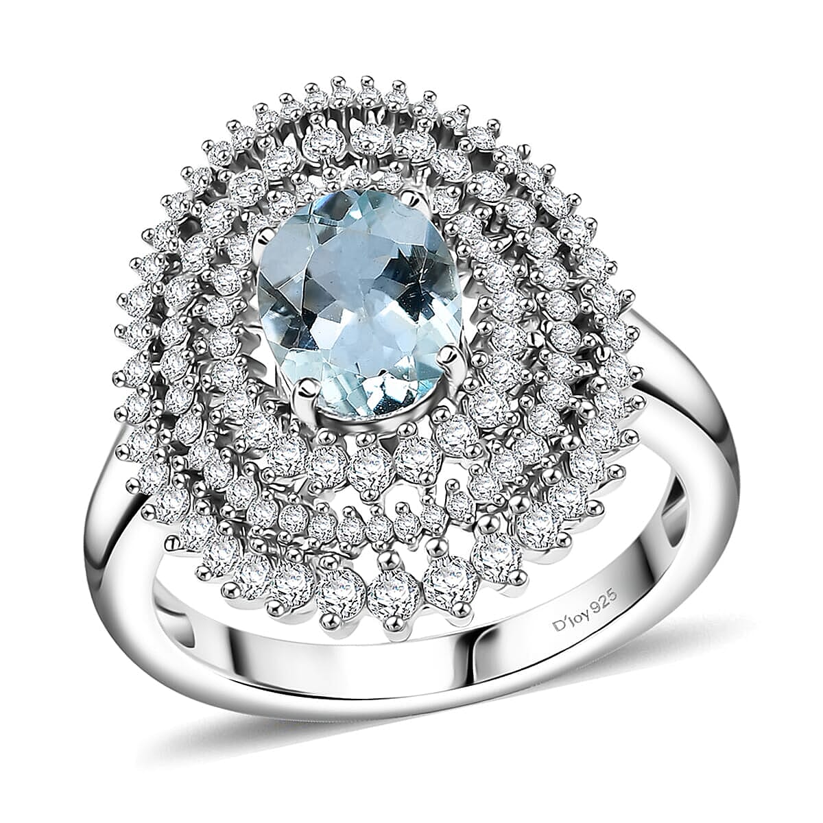 Mangoro Aquamarine, Moissanite Ring in Rhodium Over Sterling Silver (Size 10.0) 2.60 ctw
