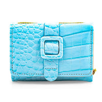 Sky Blue Crocodile Embossed Faux Leather RFID Wallet (4.3"x3.22")