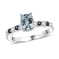 Premium Mangoro Aquamarine, Multi Sapphire Ring in Rhodium Over Sterling Silver (Size 10.0) 1.35 ctw - Sticky add to cart bar