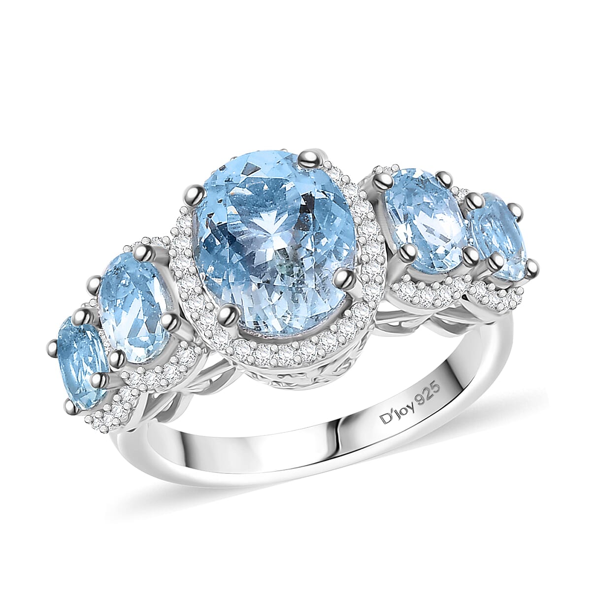 Premium Mangoro Aquamarine, Moissanite Ring in Rhodium Over Sterling Silver (Size 10.0) 3.65 ctw