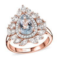 Premium Mangoro Aquamarine, White Zircon Ring in 18K Vermeil RG Over Sterling Silver (Size 10.0) 4.10 ctw