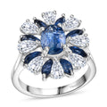 Kashmir Blue Kyanite and White Zircon 5.70 ctw Ring in Rhodium Over Sterling Silver (Size  10.0) - Sticky add to cart bar