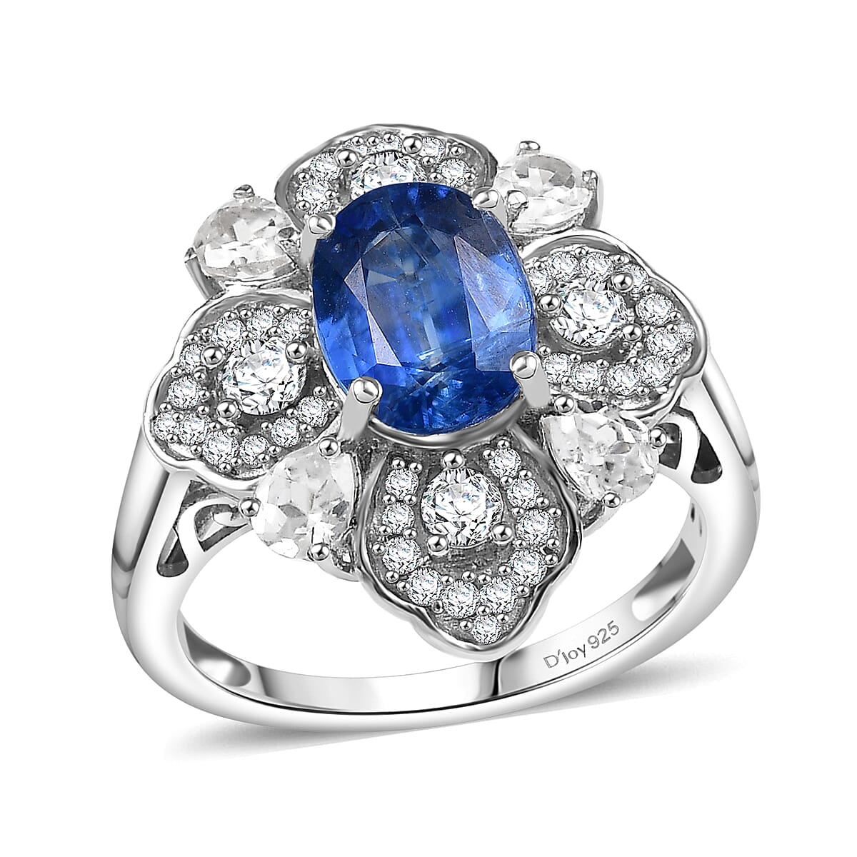 Kashmir Kyanite and White Zircon 4.00 ctw Ring in Rhodium Over Sterling Silver (Size 10.0)