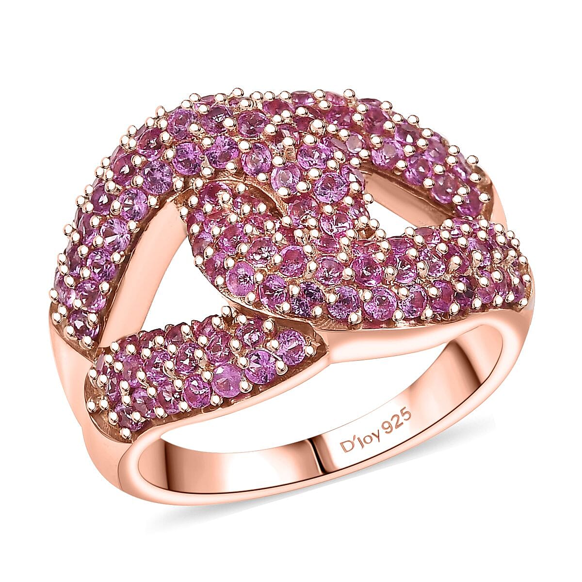 Lab Created Pink Sapphire Band Ring 18K Vermeil RG Over in Sterling Silver (Size 10.0) 2.35 ctw