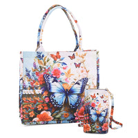 Passage Multi Color Butterfly and Flower Pattern Tote Bag and Cellphone Bag