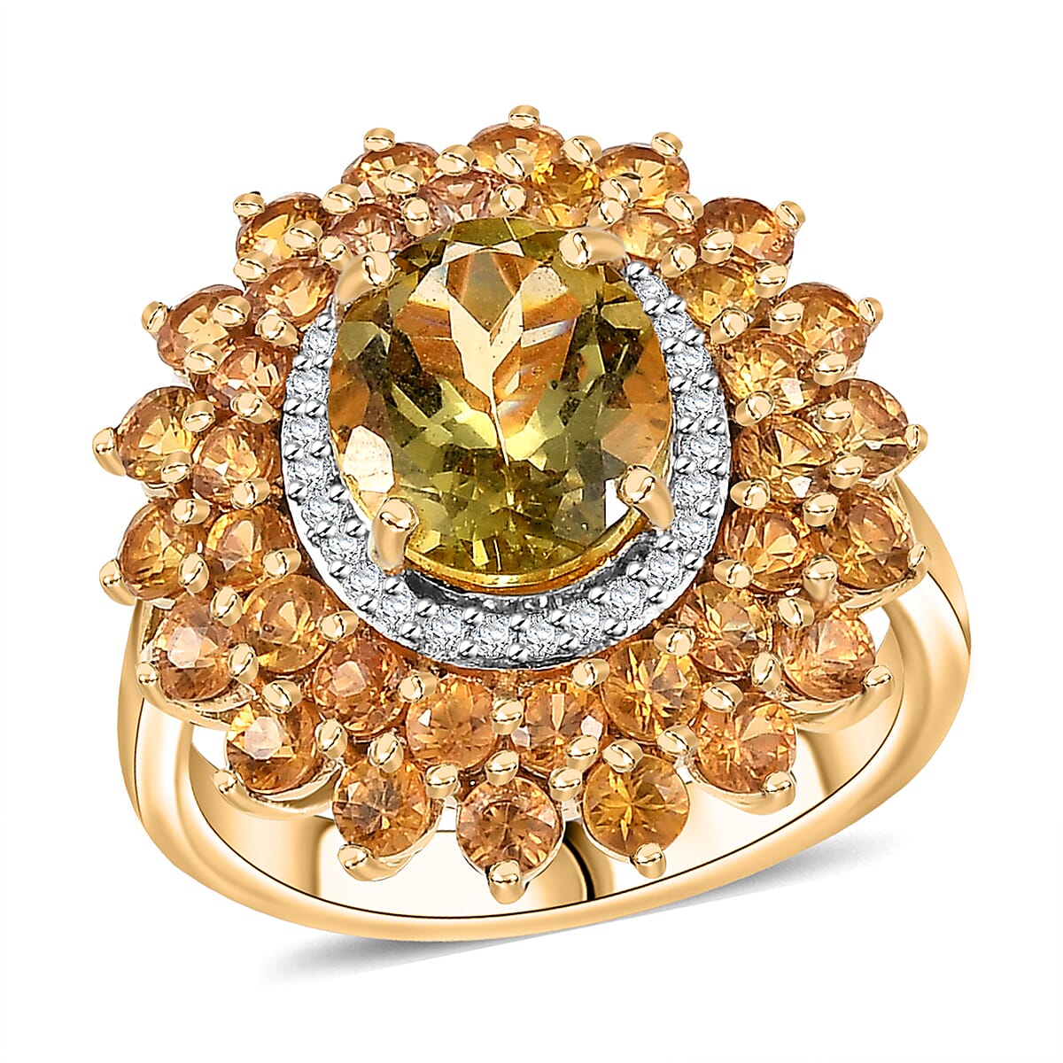 Yellow Apatite and Multi Gemstone 7.40 ctw Ring in 18K Vermeil Yellow Gold Over Sterling Silver (Size 7.0)