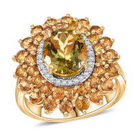 Yellow Apatite and Multi Gemstone 7.40 ctw Ring in 18K Vermeil Yellow Gold Over Sterling Silver (Size 7.0)