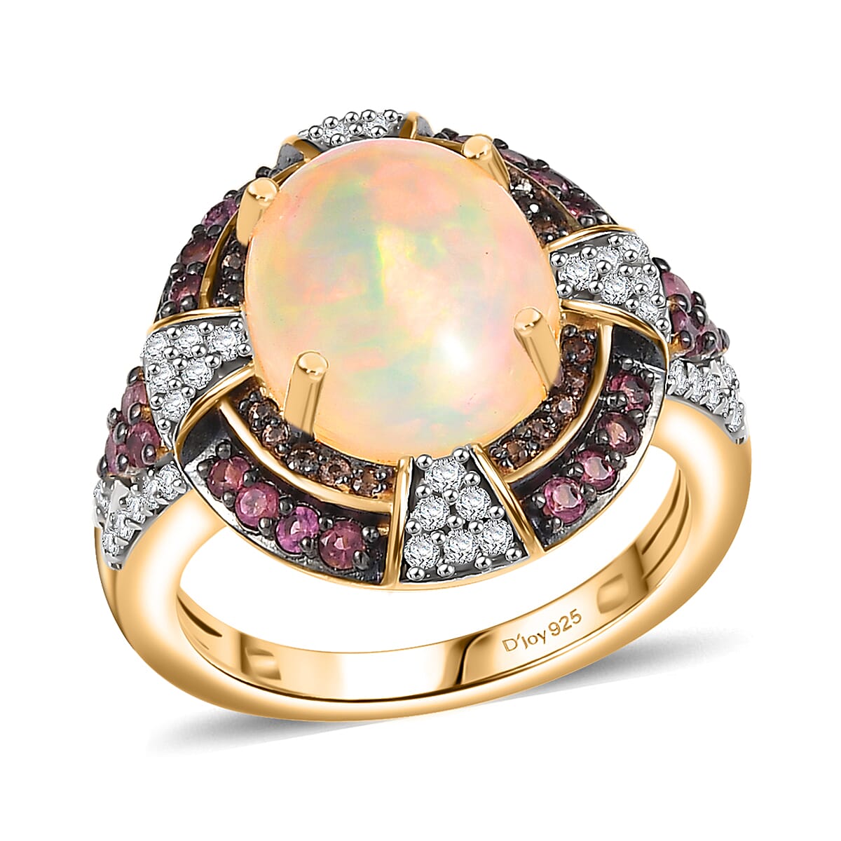 D'Joy Ethiopian Welo Opal and Multi Gemstone 4.90 ctw Ring in 18K Vermeil Yellow Gold Over Sterling Silver (Size 10.0)