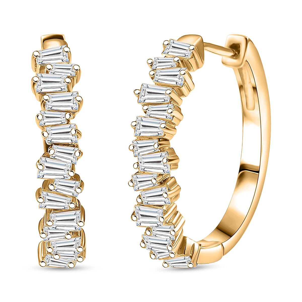 White Zircon 2.30 ctw Hoop Earrings in 18K Vermeil Yellow Gold Over Sterling Silver