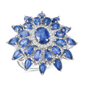 Premium Kashmir Blue Kyanite and White Zircon 8.30 ctw Ring in Rhodium Over Sterling Silver (Size 10.0) - Sticky add to cart bar
