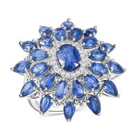 Premium Kashmir Blue Kyanite and White Zircon 8.30 ctw Ring in Rhodium Over Sterling Silver (Size 10.0)