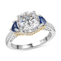 D'Joy Heart and Arrow Cut Moissanite and Masoala Sapphire 4.10 ctw Ring in 18K Vermeil YG and Rhodium Over Sterling Silver (Size  10.0)