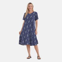 Green Leopard Double Knit Brushed A Line Dress with short Sleeves - One Size