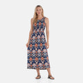 TAMSY Light Blue Lemon Smocked Sleeveless Double Knit Dress with Waist Tie - One Size Fits Most - Sticky add to cart bar