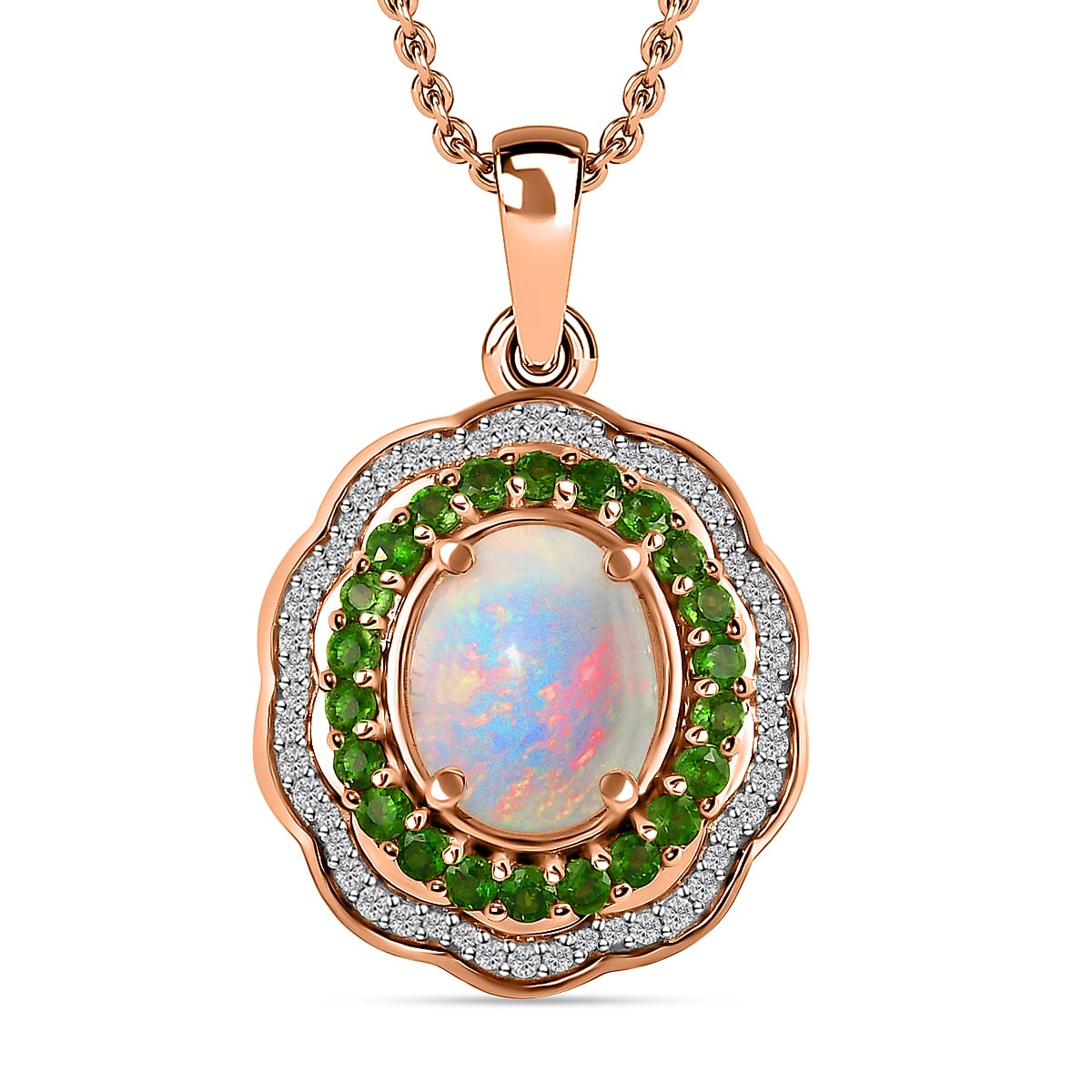 Premium Ethiopian Welo Opal and Multi Gemstone 4.90 ctw Pendant in 18K Vermeil Rose Gold Over Sterling Silver