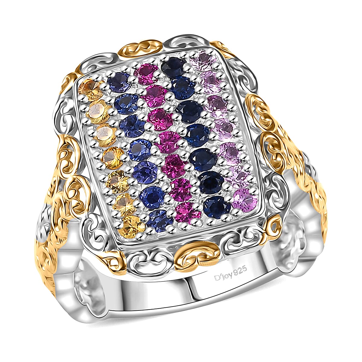 Lab Created Yellow Sapphire and Simulated Ruby 1.55 ctw Ring in Vermeil YG and Platinum Over Sterling Silver (Size 10.0)