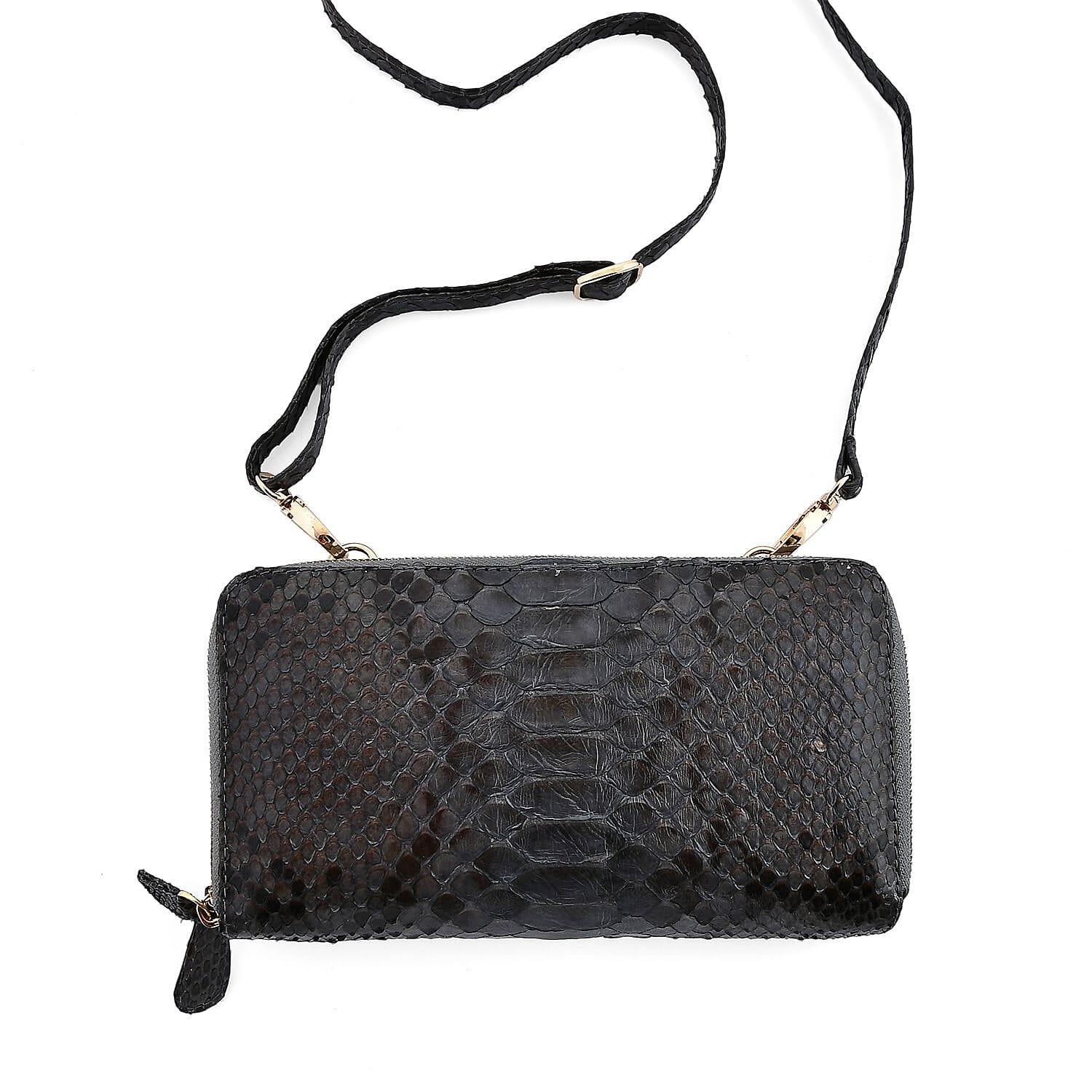 The Grand Pelle Black 100% Genuine Python Leather Crossbody Wallet