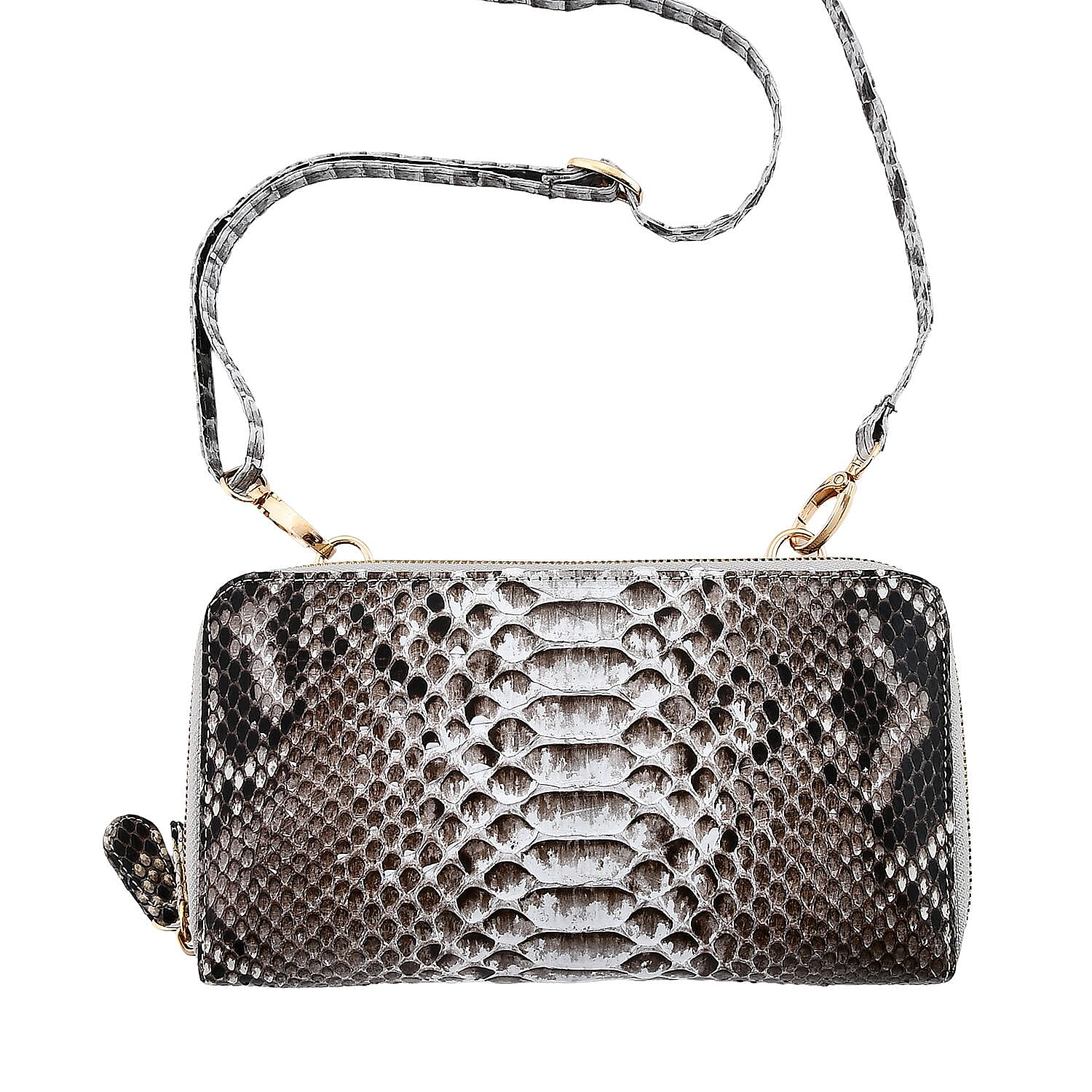 The Grand Pelle Black 100% Genuine Python Leather Crossbody Wallet