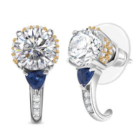D'Joy Heart and Arrow Cut Moissanite and Masoala Sapphire (D) 3.35 ctw J-Hoop Earrings in 18K Vermeil YG and Rhodium Over Sterling Silver