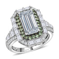 Moissanite (Oct 13x6mm), Tsavorite Garnet Ring in Rhodium Over Sterling Silver (Size 10.0) 4.65 ctw - Sticky add to cart bar