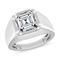 Asscher Cut Moissanite Mens Ring in 18K Vermeil Rose Gold Over Sterling Silver (Size 10.0) 5.20 ctw
