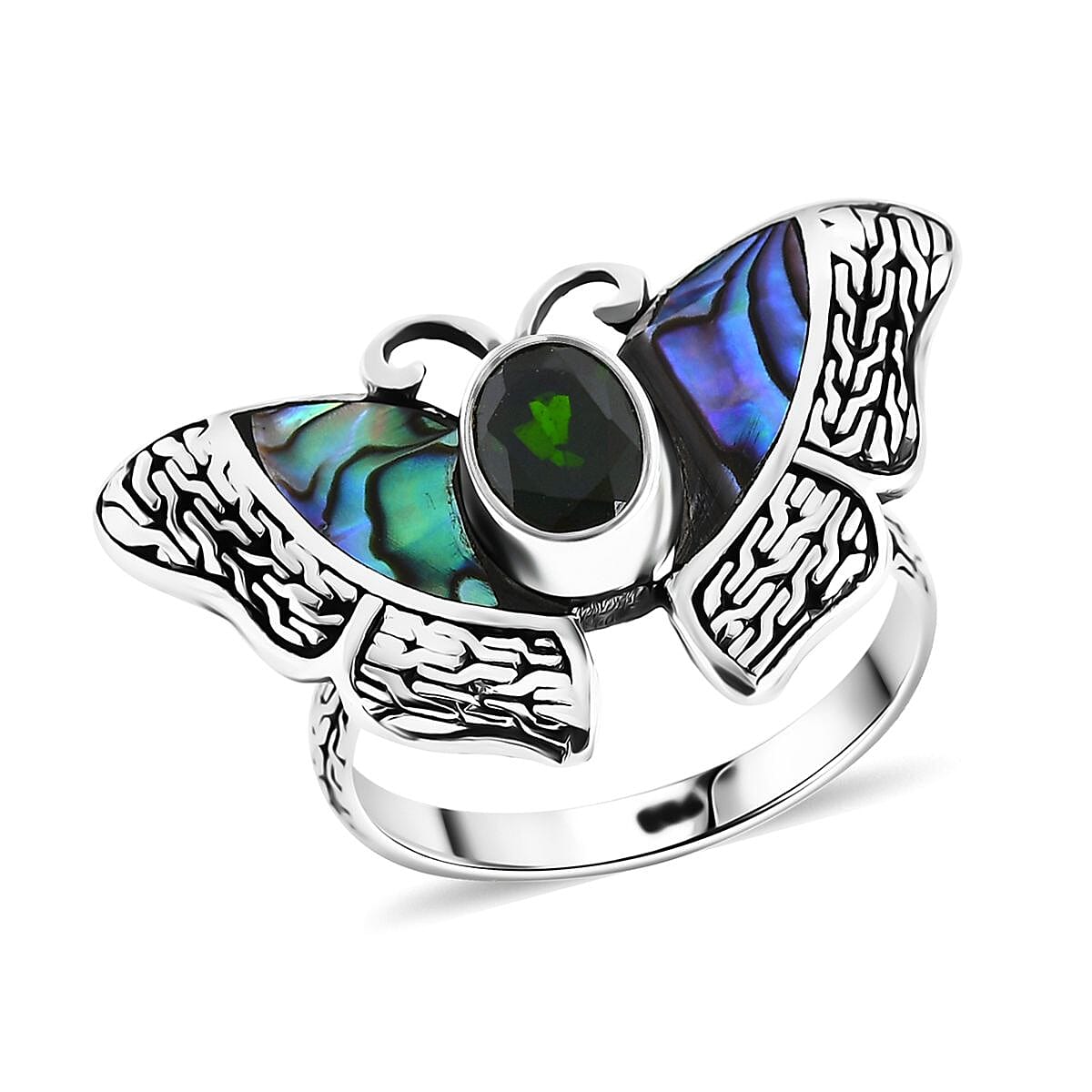 Bali Legacy Chrome Diopside and Abalone Shell 1.25 ctw Ring in Sterling Silver (Size 10.0)