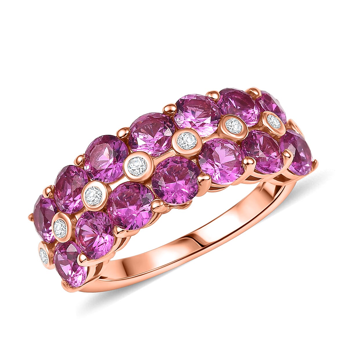 Karis Lab Created Pink Sapphire and Created White Sapphire 4.50 ctw Ring in 18K RG Plated (Size 10.0)