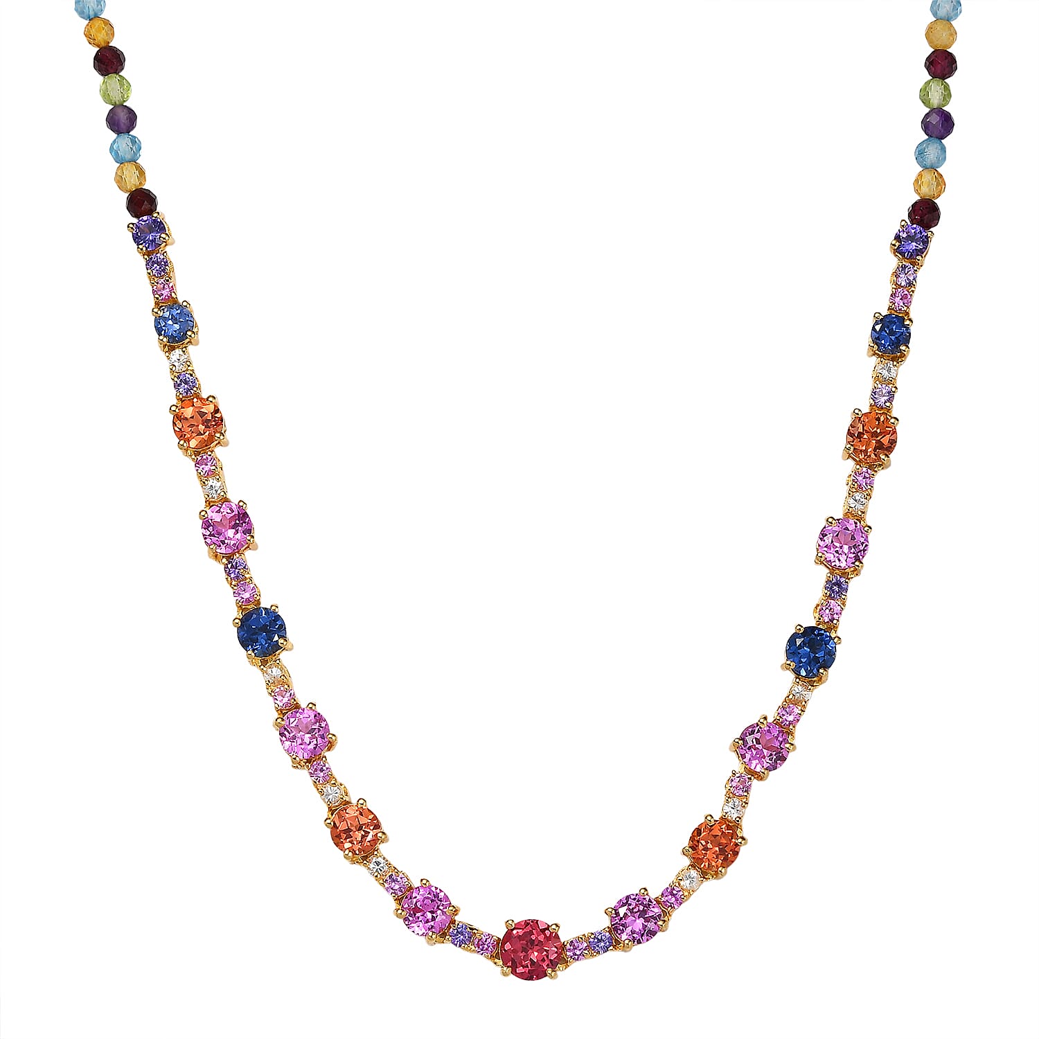 Karis Lab Created Multi Sapphire 29.20 ctw Rainbow Hues Necklace in 18K YG Plated 18 Inches