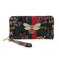 Chunma Black & Multi Color Graffiti Design Vegan Leather Zipper Wristlet Wallet