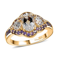 Lab Created White and Purple Sapphire 3.00 ctw Fancy Ring in 18K Vermeil Yellow Gold Over Sterling Silver (Size 10.0)