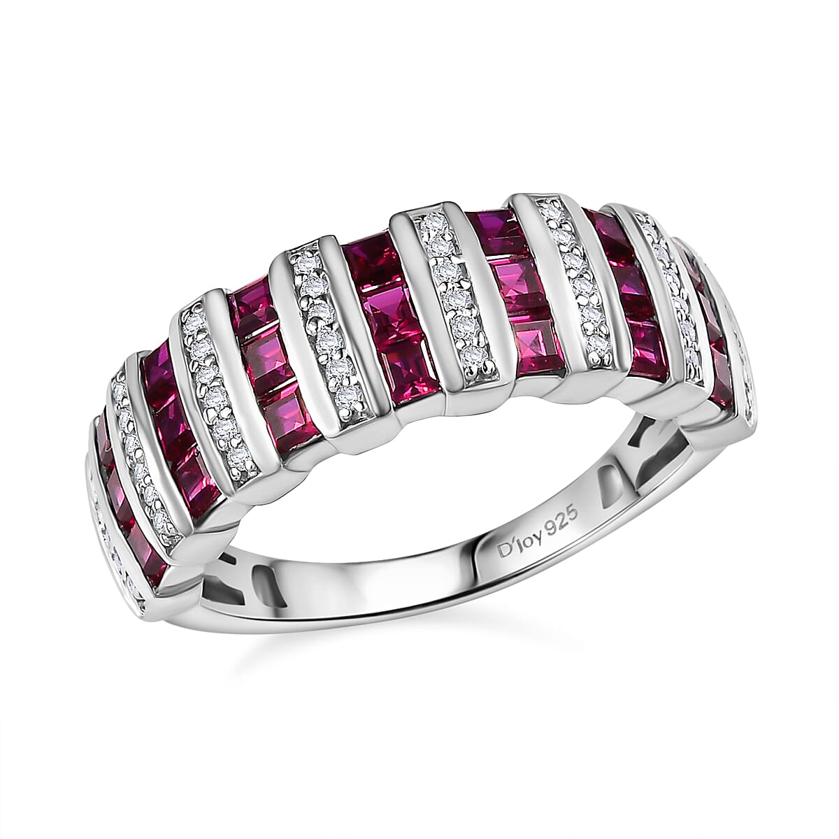 Lab Created Ruby and Lab Created White Sapphire 1.50 ctw Ring in Rhodium Over Sterling Silver (Size 10.0)