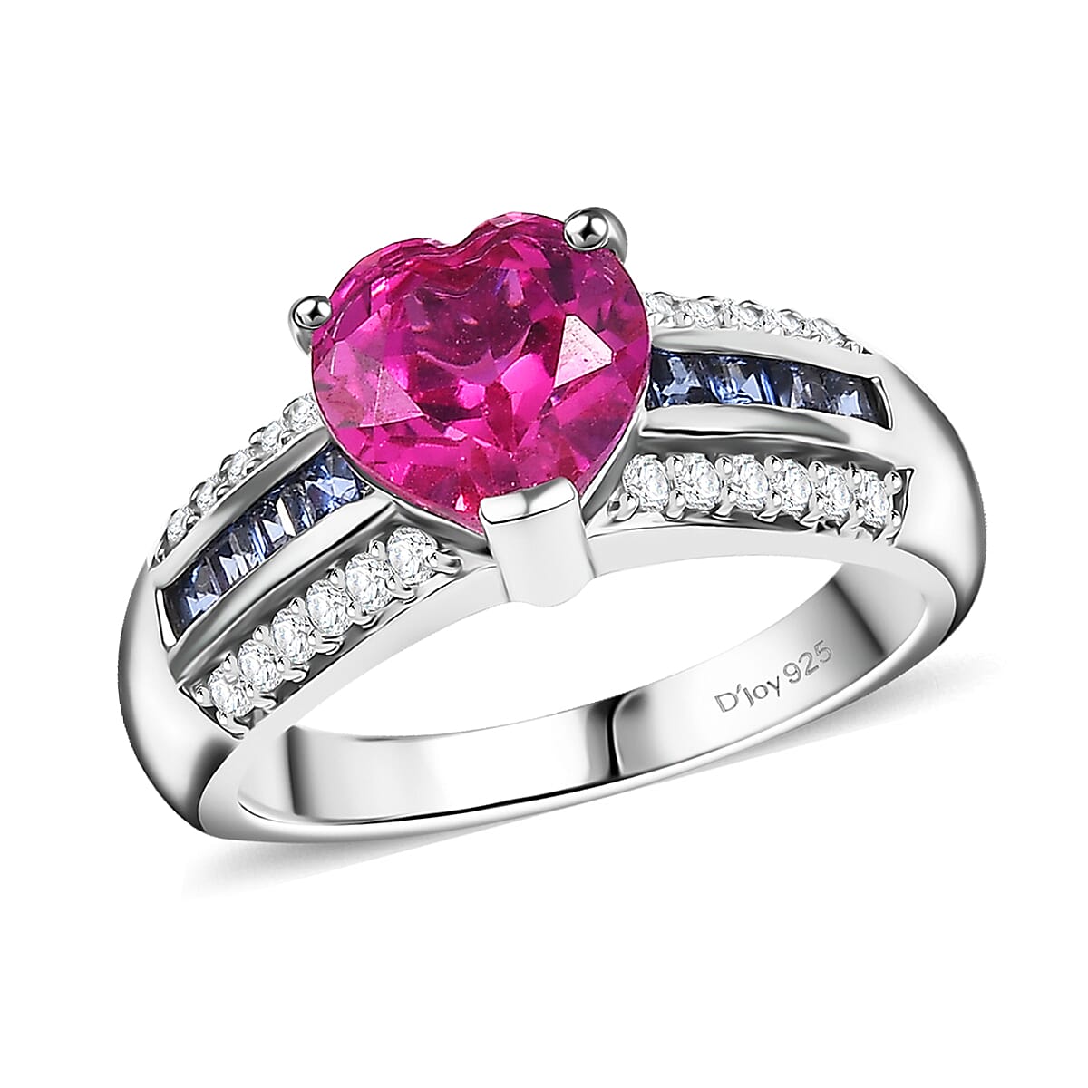Lab Created Pink Sapphire and Multi Gemstone 3.00 ctw Fancy Ring in Platinum Over Sterling Silver (Size 10.0)