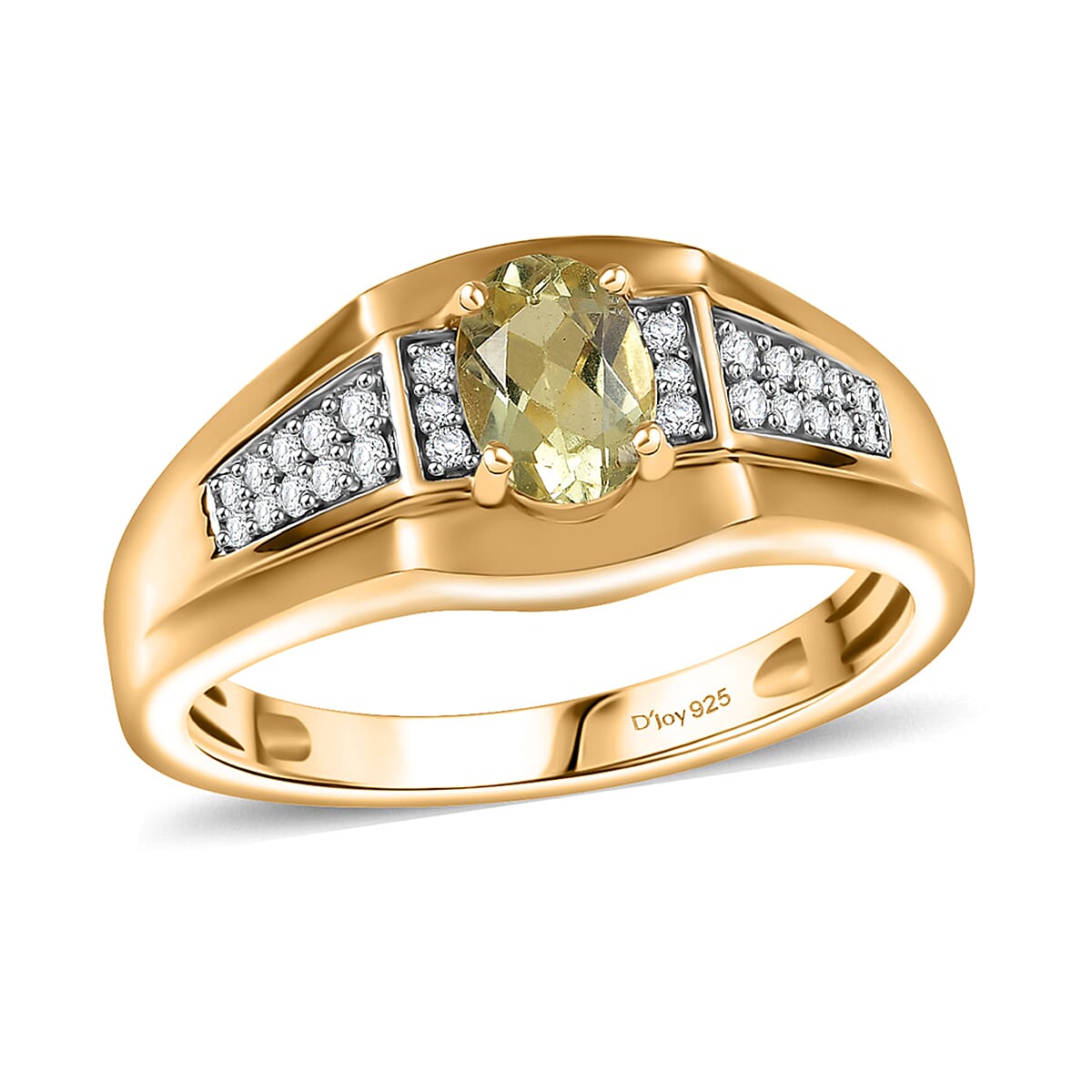 Yellow Apatite and White Zircon 1.00 ctw Ring in 18K Vermeil Yellow Gold Over Sterling Silver (Size 10.0)