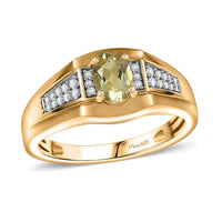 Yellow Apatite and White Zircon 1.00 ctw Ring in 18K Vermeil Yellow Gold Over Sterling Silver (Size 10.0)