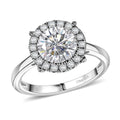 Moissanite 2.10 ctw Halo Ring in Rhodium Over Sterling Silver (Size 10.0) - Sticky add to cart bar