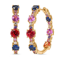 Karis Lab Created Multi Sapphire 11.60 ctw Rainbow Hues Earrings in 18K Yellow Gold Plated