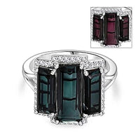 Alexandrite Triplet Quartz and White Zircon Ring in Rhodium Over Sterling Silver (Size 10.0) 6.10 ctw