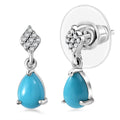 D'Joy Premium Sleeping Beauty Turquoise and White Zircon 1.35 ctw Dew Drop Earrings in Rhodium Over Sterling Silver - Sticky add to cart bar