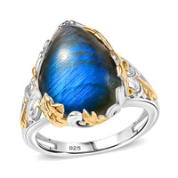 Malagasy Labradorite 8.85 ctw Ring in Rhodium and 18K Vermeil YG Over Sterling Silver (Size 10.0)